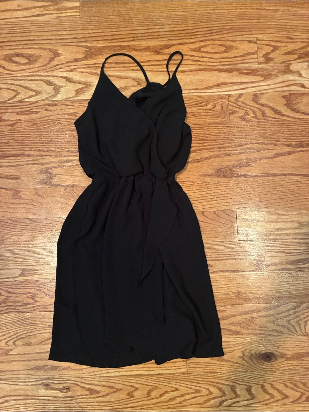 Lush Black Wrap Midi Dress with Spaghetti Straps